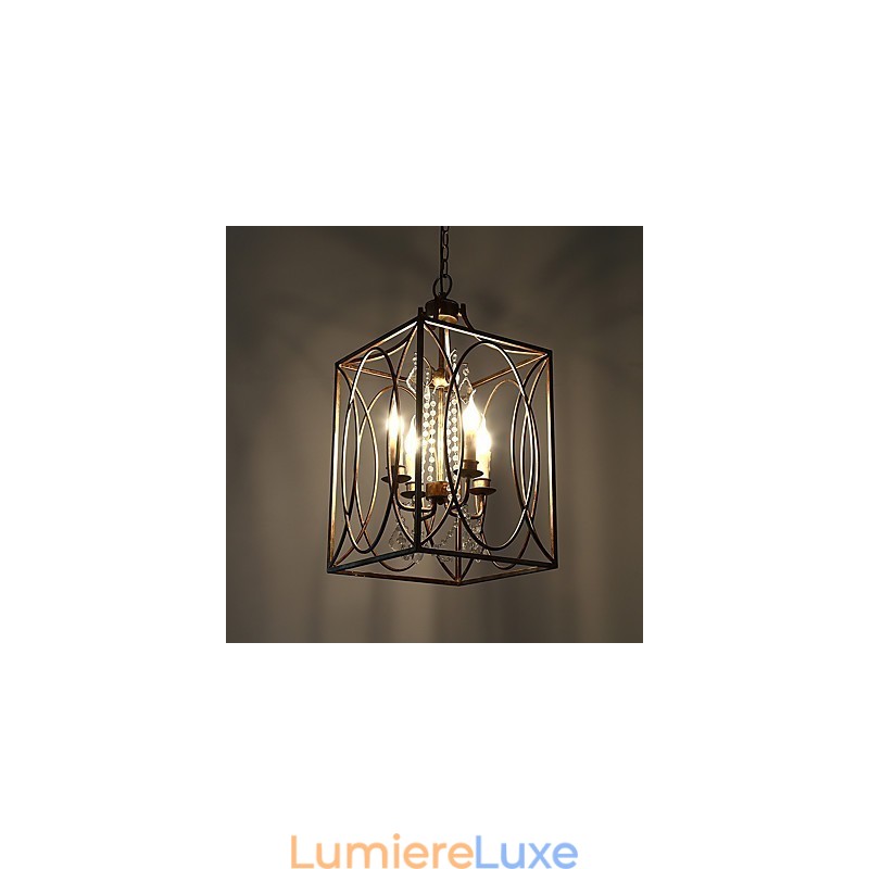 Lustre européen vintage à quatre lumières en métal, style loft industriel américain, lampe suspendue décorative d'intérieur
