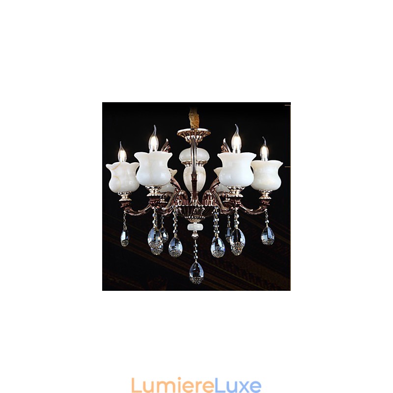 Lustre à 6 lumières en alliage de zinc et jade