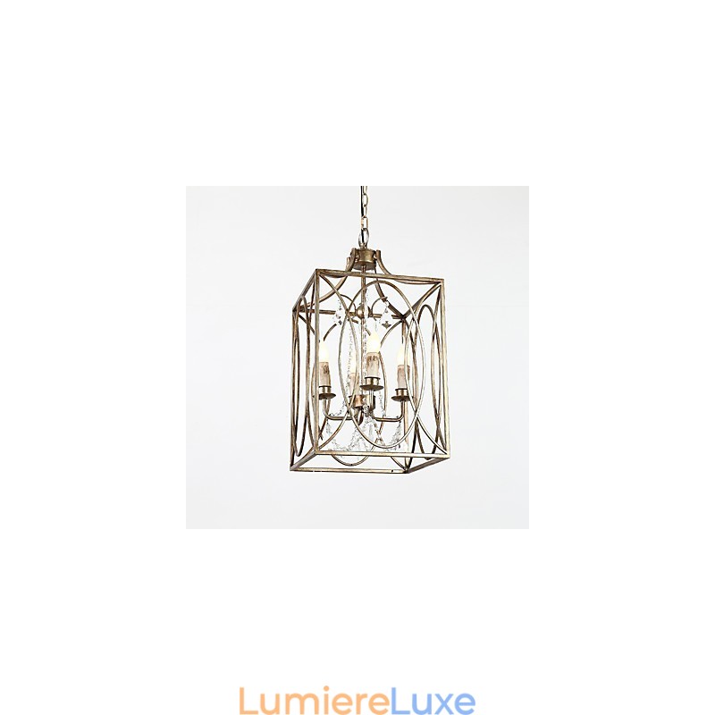 Lustre européen vintage à quatre lumières en métal, style loft industriel américain, lampe suspendue décorative d'intérieur