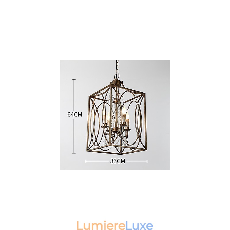 Lustre européen vintage à quatre lumières en métal, style loft industriel américain, lampe suspendue décorative d'intérieur