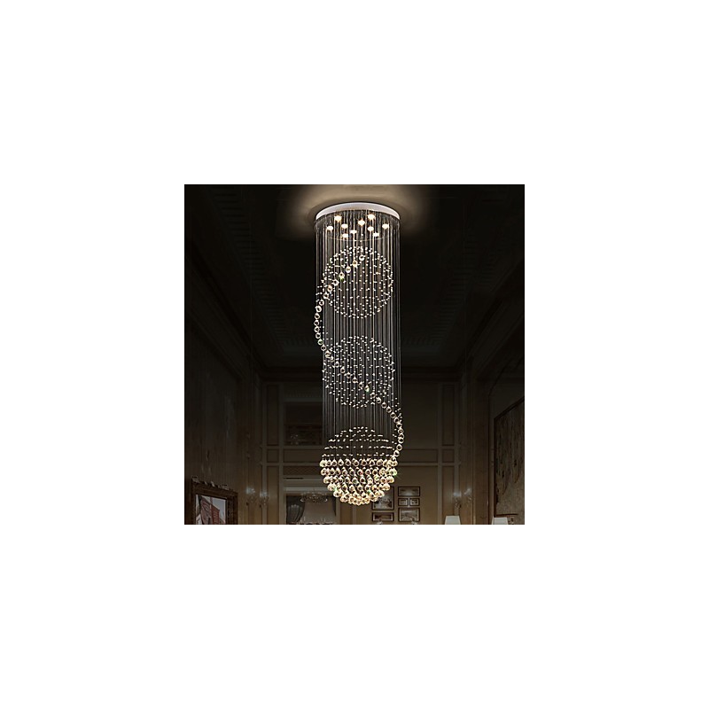 Lustre suspendu d'intérieur moderne en cristal à 10 lumières, longueur 2,5 mètres, forme goutte d'eau