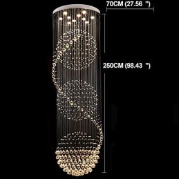 Lustre suspendu d'intérieur moderne en cristal à 10 lumières, longueur 2,5 mètres, forme goutte d'eau