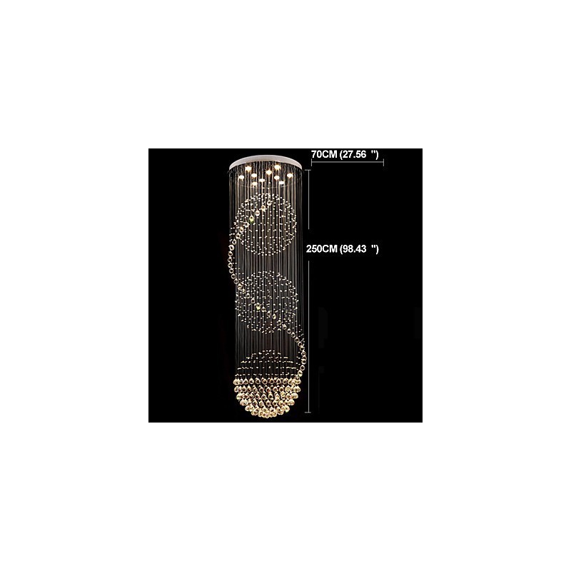 Lustre suspendu d'intérieur moderne en cristal à 10 lumières, longueur 2,5 mètres, forme goutte d'eau