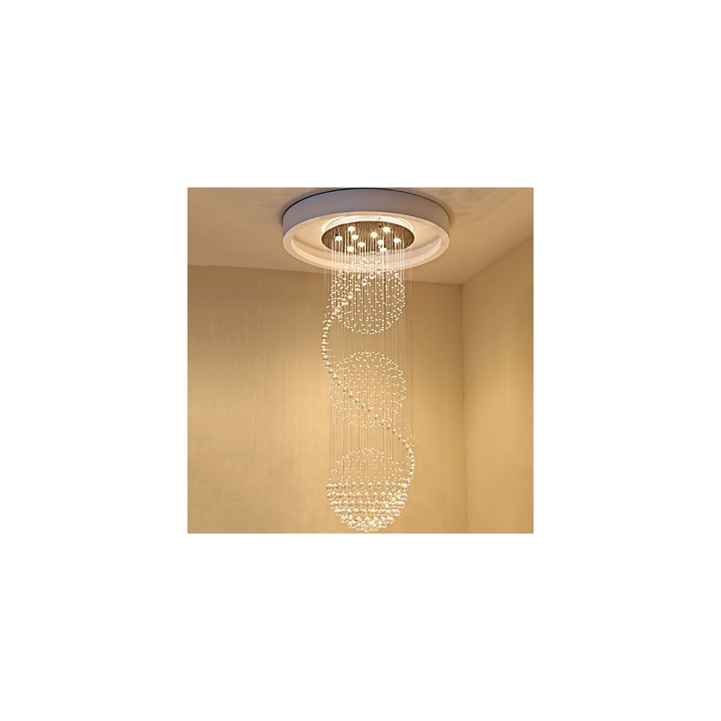 Lustre suspendu d'intérieur moderne en cristal à 10 lumières, longueur 2,5 mètres, forme goutte d'eau