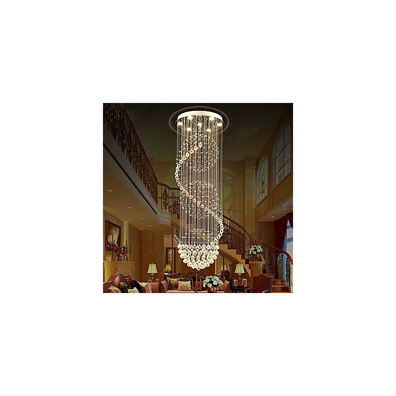 Lustre suspendu d'intérieur moderne en cristal à 10 lumières, longueur 2,5 mètres, forme goutte d'eau