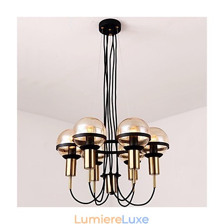 Lustre personnalisé à 6 lumières avec abat-jour en verre Lustre personnalisé à 6 lumières avec abat-jour en verre