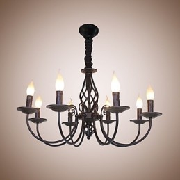 Lampe à bougie européenne simple en fer avec 8 lustres