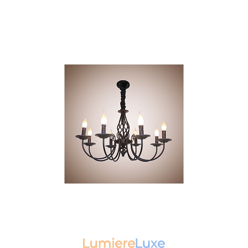 Lampe à bougie européenne simple en fer avec 8 lustres