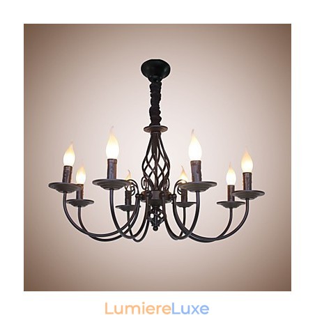 Lampe à bougie européenne simple en fer avec 8 lustres Lampe à bougie européenne simple en fer avec 8 lustres