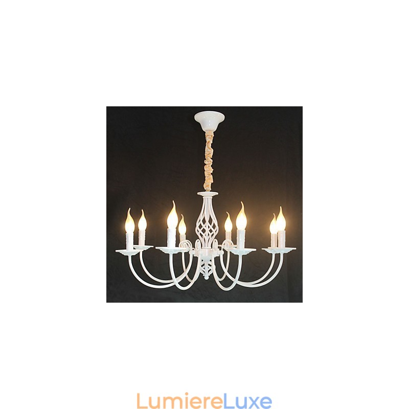 Lampe à bougie européenne simple en fer avec 8 lustres