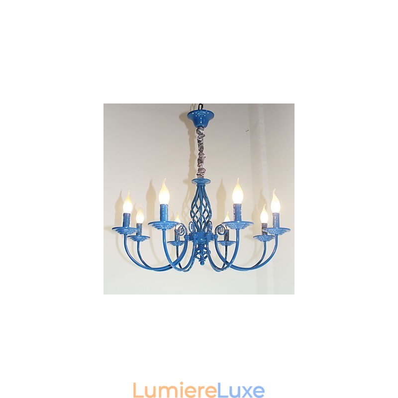 Lampe à bougie européenne simple en fer avec 8 lustres