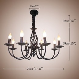 Lampe à bougie européenne simple en fer avec 8 lustres
