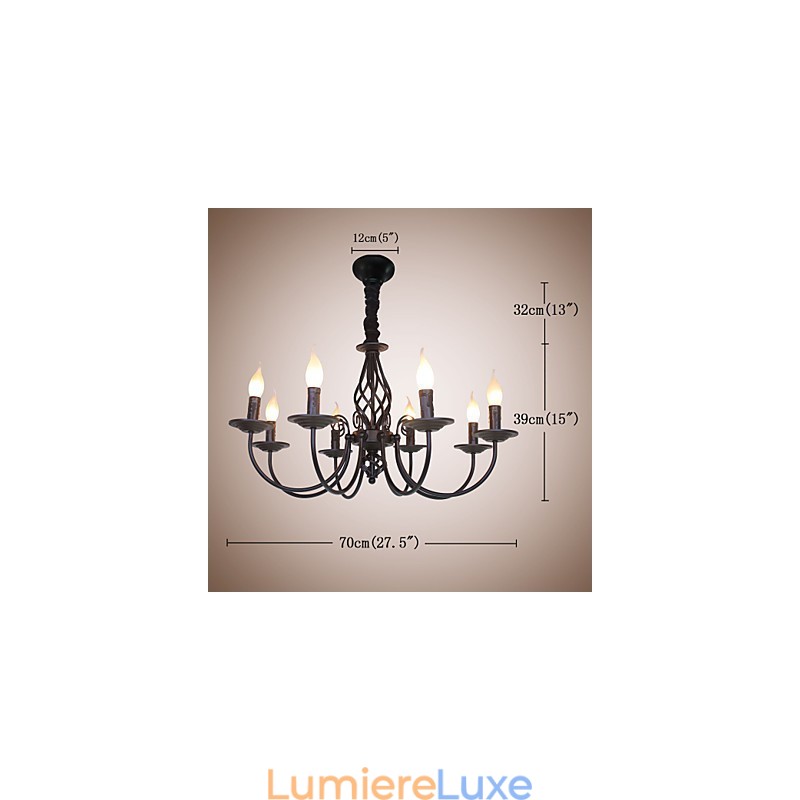 Lampe à bougie européenne simple en fer avec 8 lustres