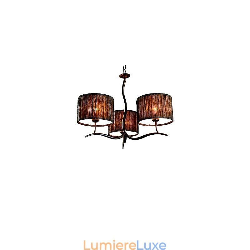 Lustre classique traditionnel à 3 lumières avec abat-jour tambour en tissu simple