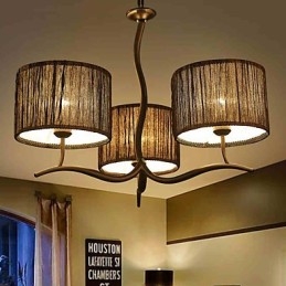 Lustre classique traditionnel à 3 lumières avec abat-jour tambour en tissu simple