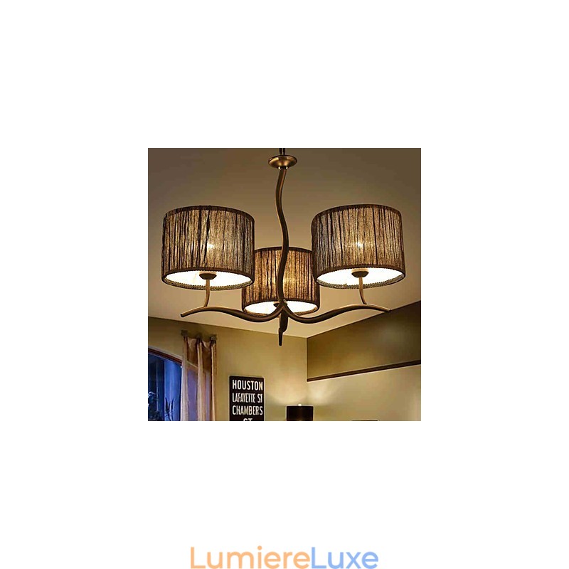 Lustre classique traditionnel à 3 lumières avec abat-jour tambour en tissu simple
