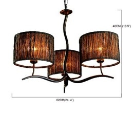 Lustre classique traditionnel à 3 lumières avec abat-jour tambour en tissu simple