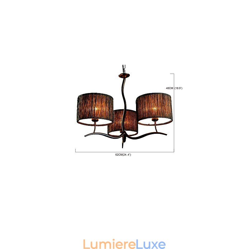 Lustre classique traditionnel à 3 lumières avec abat-jour tambour en tissu simple