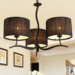 Lustre classique traditionnel à 3 lumières avec abat-jour tambour en tissu simple