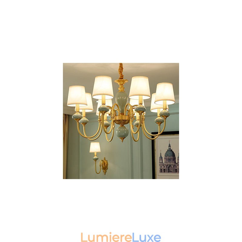 Lustre traditionnel classique en laiton pour mini style métal 8 ampoules
