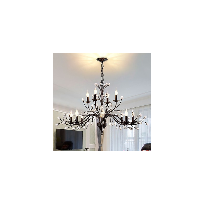 Lustre en cristal à 12 lumières, style moderne, contemporain, traditionnel, classique, vintage, rétro, style campagnard