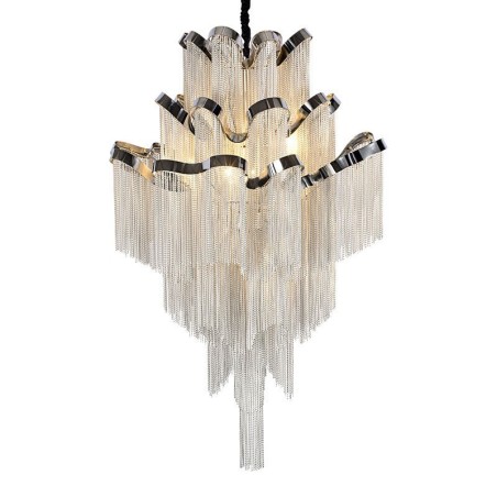 Lustre design en aluminium Stream, luminaire suspendu argenté, escalier en colimaçon Lustre design en aluminium Stream, luminaire suspendu argenté, escalier en colimaçon