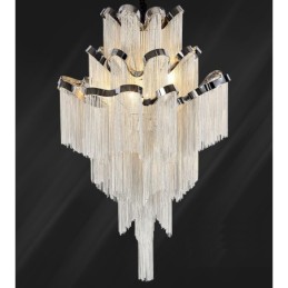 Lustre design en aluminium Stream, luminaire suspendu argenté, escalier en colimaçon