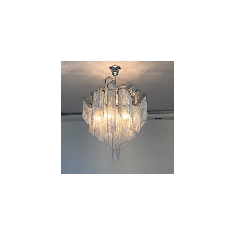 Lustre design en aluminium Stream, luminaire suspendu argenté, escalier en colimaçon