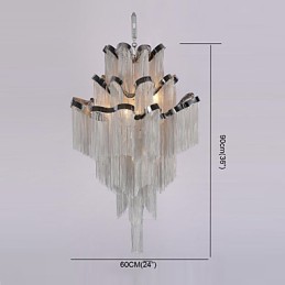 Lustre design en aluminium Stream, luminaire suspendu argenté, escalier en colimaçon