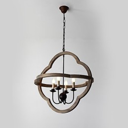 Lustre industriel américain vintage en métal et bois, luminaire décoratif d'intérieur
