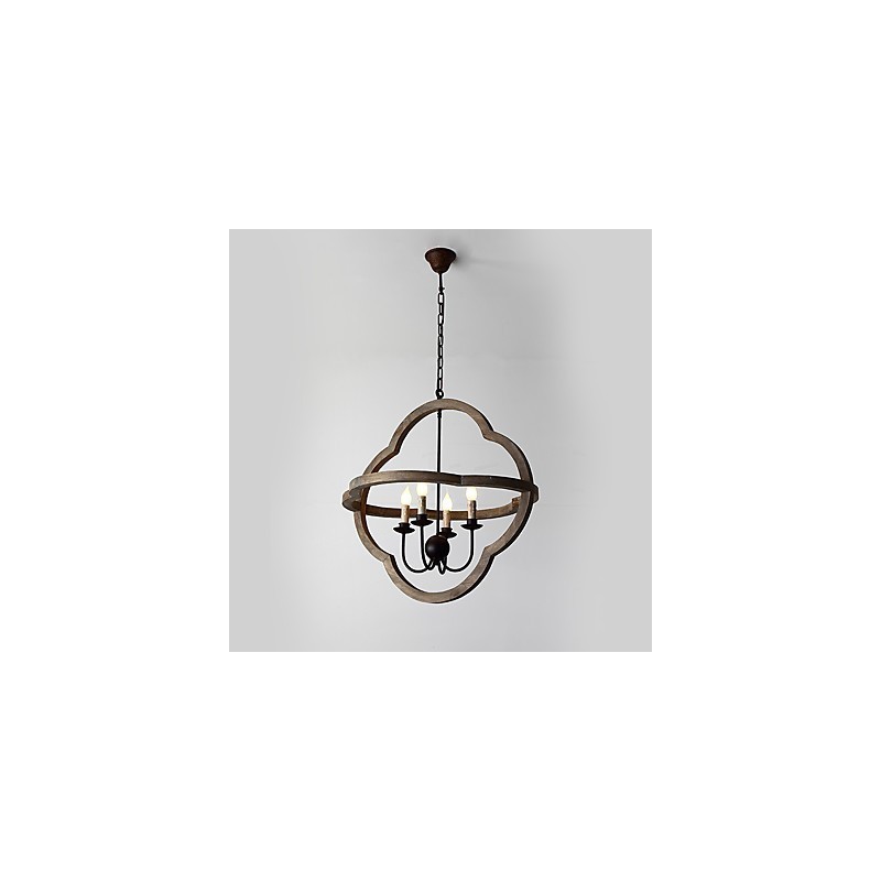 Lustre industriel américain vintage en métal et bois, luminaire décoratif d'intérieur