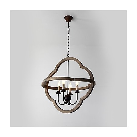 Lustre industriel américain vintage en métal et bois, luminaire décoratif d'intérieur