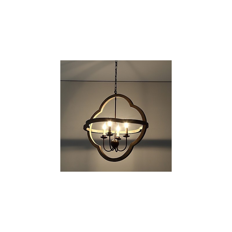 Lustre industriel américain vintage en métal et bois, luminaire décoratif d'intérieur