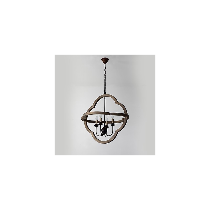 Lustre industriel américain vintage en métal et bois, luminaire décoratif d'intérieur