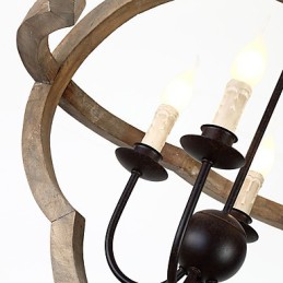 Lustre industriel américain vintage en métal et bois, luminaire décoratif d'intérieur