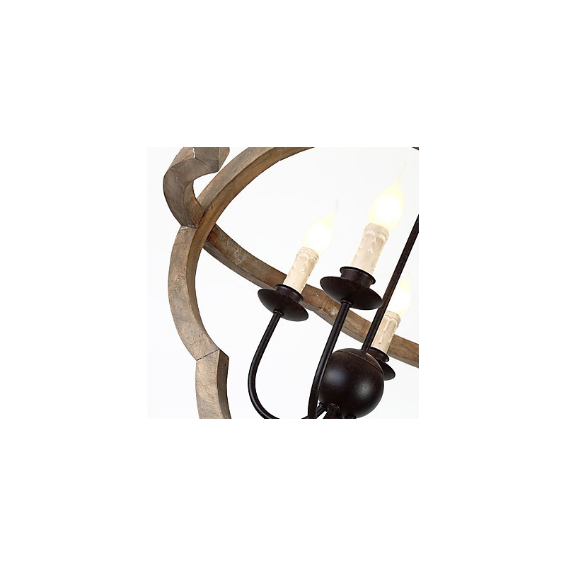 Lustre industriel américain vintage en métal et bois, luminaire décoratif d'intérieur