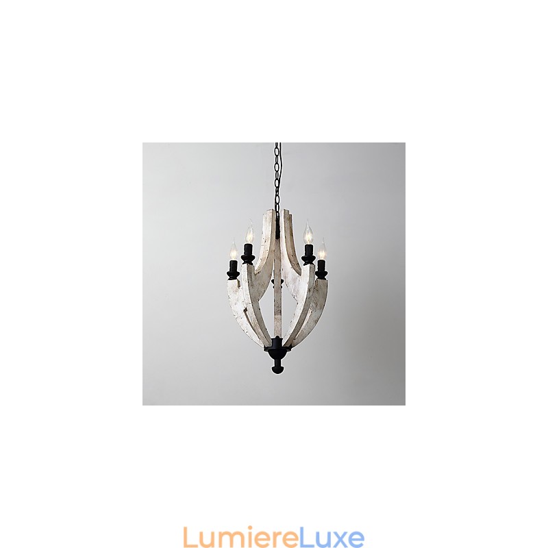Lampe de lustre en bambou de style mini en bois de peinture vintage, lampe suspendue décorative