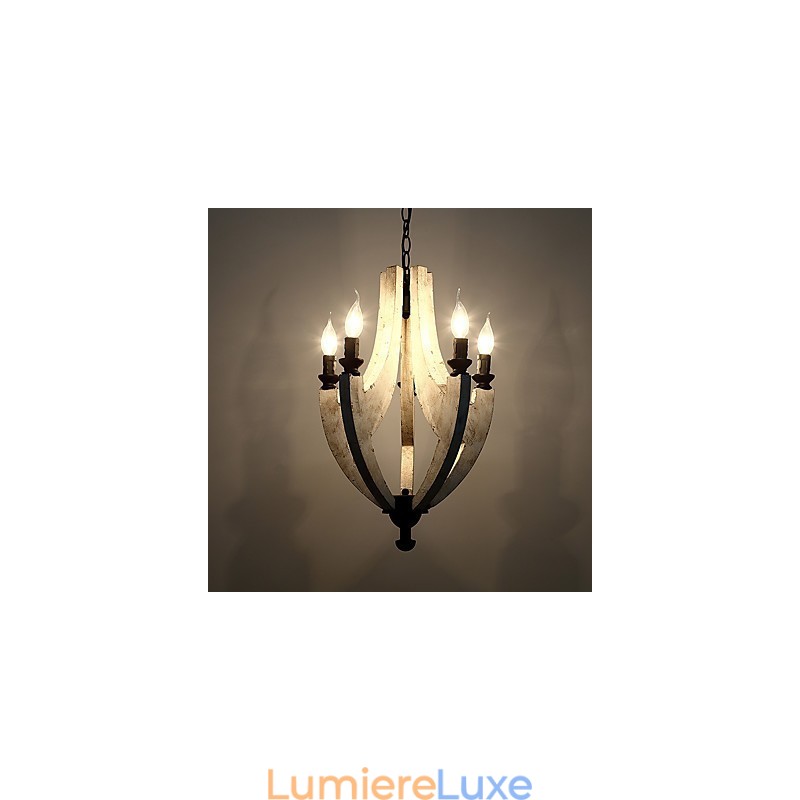 Lampe de lustre en bambou de style mini en bois de peinture vintage, lampe suspendue décorative