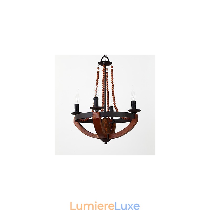 Lustre en bambou et bois de style mini, style vintage, à quatre lumières, lampe suspendue décorative