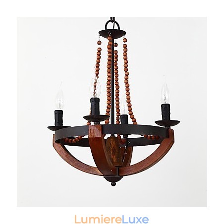 Lustre en bambou et bois de style mini, style vintage, à quatre lumières, lampe suspendue décorative Lustre en bambou et bois de style mini, style vintage, à quatre lumières, lampe suspendue décorative