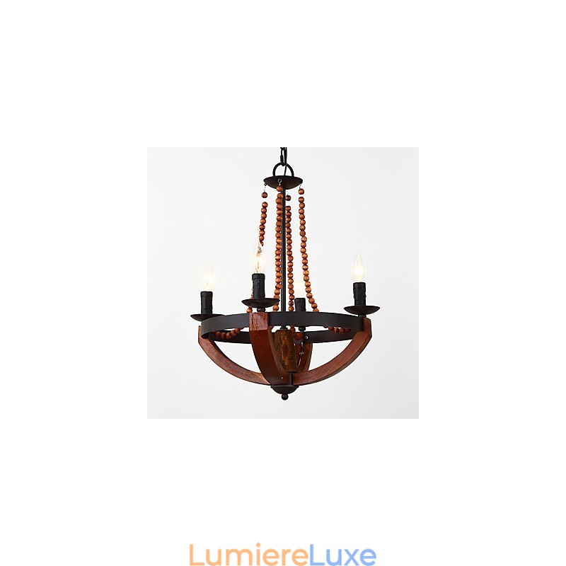 Lustre en bambou et bois de style mini, style vintage, à quatre lumières, lampe suspendue décorative