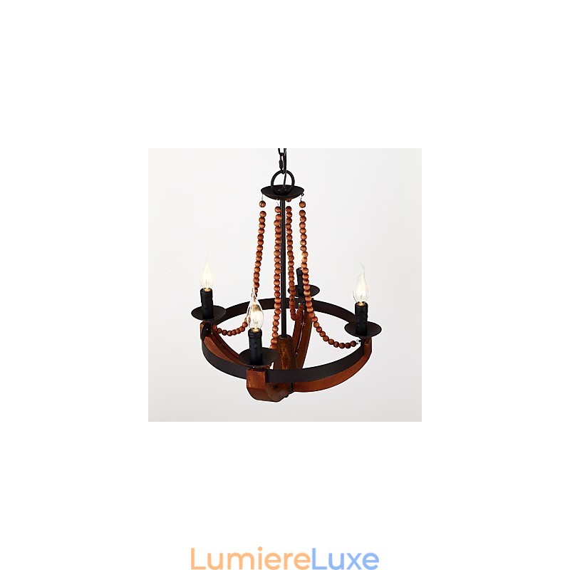 Lustre en bambou et bois de style mini, style vintage, à quatre lumières, lampe suspendue décorative