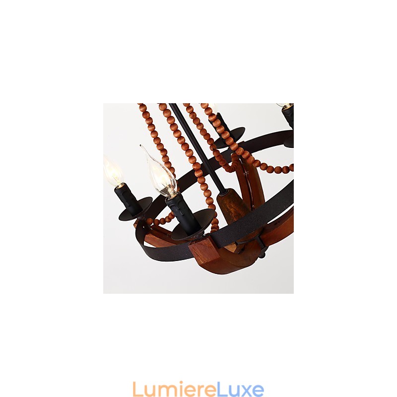 Lustre en bambou et bois de style mini, style vintage, à quatre lumières, lampe suspendue décorative