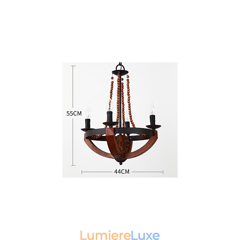 Lustre en bambou et bois de style mini, style vintage, à quatre lumières, lampe suspendue décorative