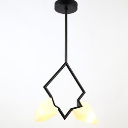 Lustre moderne à 2 lampes en métal et verre couleur pêche, lampe suspendue décorative Canteen