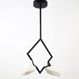 Lustre moderne à 2 lampes en métal et verre couleur pêche, lampe suspendue décorative Canteen