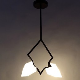 Lustre moderne à 2 lampes en métal et verre couleur pêche, lampe suspendue décorative Canteen