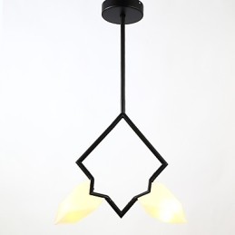 Lustre moderne à 2 lampes en métal et verre couleur pêche, lampe suspendue décorative Canteen