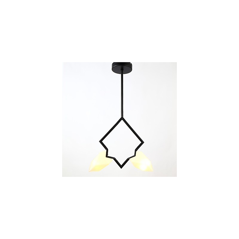 Lustre moderne à 2 lampes en métal et verre couleur pêche, lampe suspendue décorative Canteen