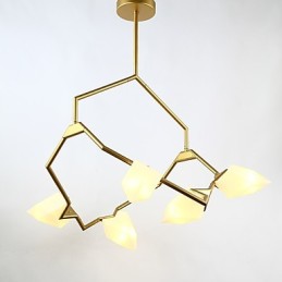 Lustre moderne à cinq lampes en métal et verre couleur pêche, lampe suspendue décorative Canteen